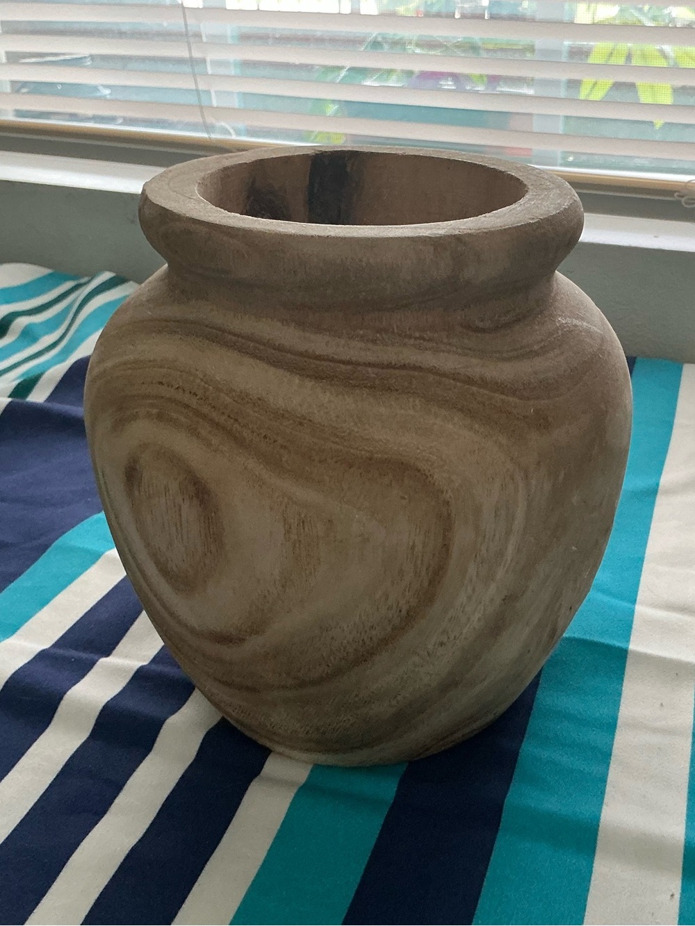 Swirled Wooden Decorative Vase in Natural Beige